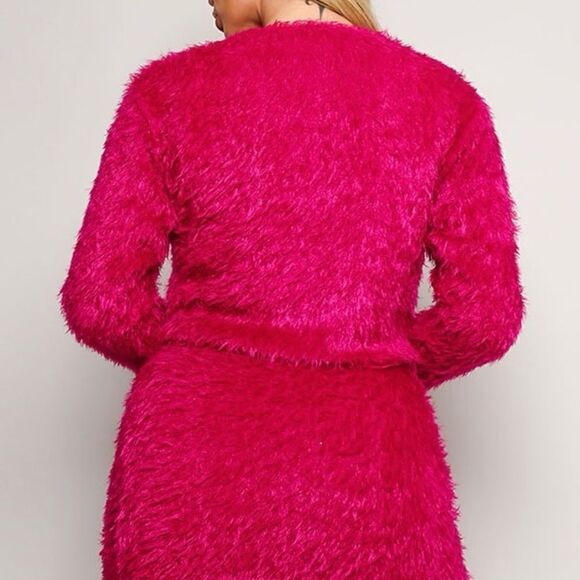 Hot Pink Fuzzy cardigan - Picture 4 of 10